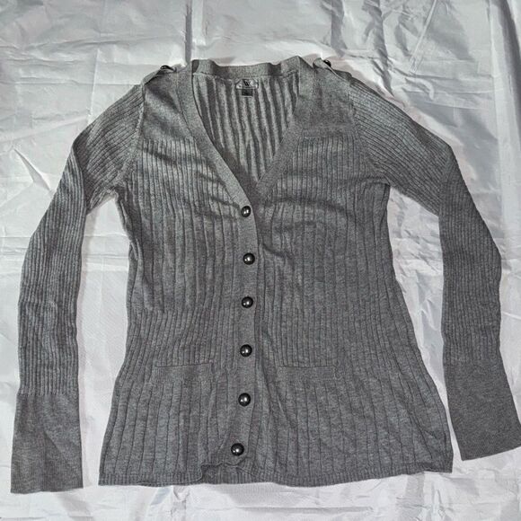 Worthington Gray Ribbed Cardigan - Picture 1 of 5